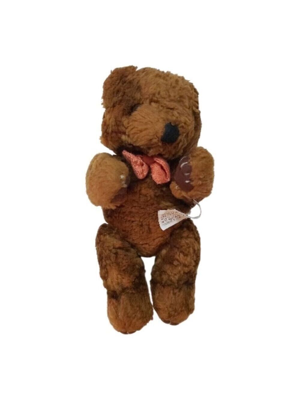 Vintage 8 Inch Brown Teddy Bear Plush Fully Jointed Glass Eyes Classic 80s/90s